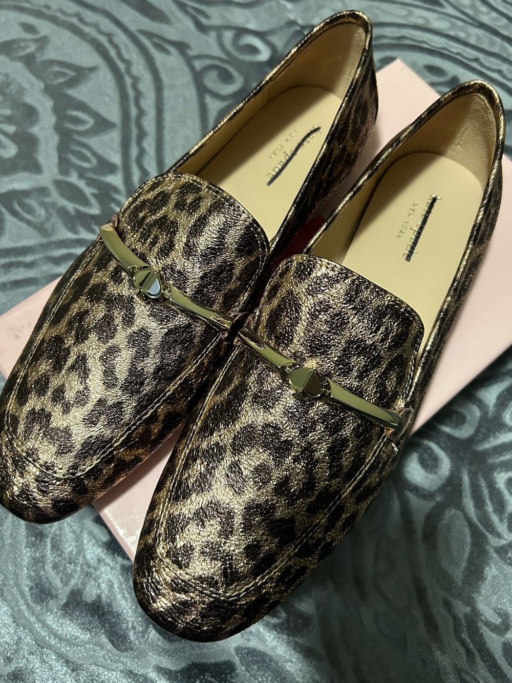 kate spade Metallic Leopard Print Loafers - Gold and Black
